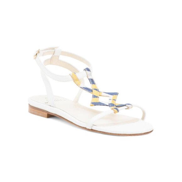CHRIS DONOVAN White Made In Italy Leather Finch Flat Sandals - Picture 1 of 2
